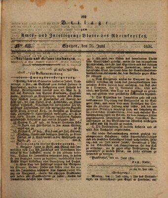 Amts- und Intelligenzblatt des Königlich Bayerischen Rheinkreises (Königlich bayerisches Amts- und Intelligenzblatt für die Pfalz) Donnerstag 26. Juni 1834