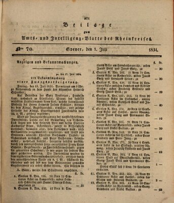 Amts- und Intelligenzblatt des Königlich Bayerischen Rheinkreises (Königlich bayerisches Amts- und Intelligenzblatt für die Pfalz) Dienstag 1. Juli 1834