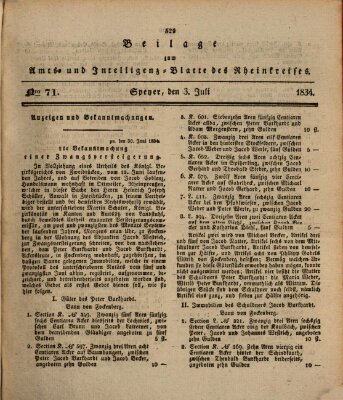 Amts- und Intelligenzblatt des Königlich Bayerischen Rheinkreises (Königlich bayerisches Amts- und Intelligenzblatt für die Pfalz) Donnerstag 3. Juli 1834