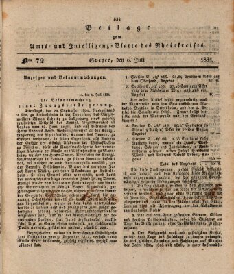 Amts- und Intelligenzblatt des Königlich Bayerischen Rheinkreises (Königlich bayerisches Amts- und Intelligenzblatt für die Pfalz) Sonntag 6. Juli 1834