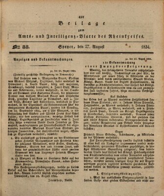 Amts- und Intelligenzblatt des Königlich Bayerischen Rheinkreises (Königlich bayerisches Amts- und Intelligenzblatt für die Pfalz) Mittwoch 27. August 1834