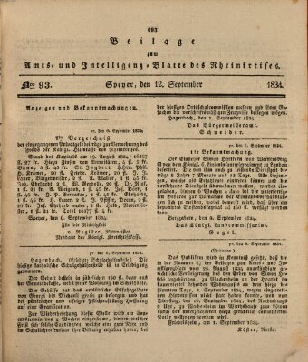 Amts- und Intelligenzblatt des Königlich Bayerischen Rheinkreises (Königlich bayerisches Amts- und Intelligenzblatt für die Pfalz) Freitag 12. September 1834