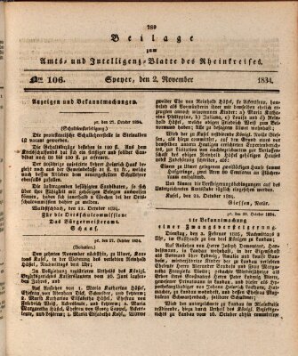 Amts- und Intelligenzblatt des Königlich Bayerischen Rheinkreises (Königlich bayerisches Amts- und Intelligenzblatt für die Pfalz) Sonntag 2. November 1834