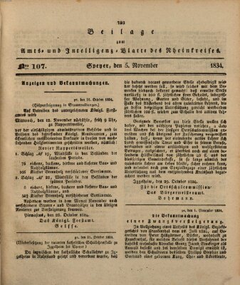 Amts- und Intelligenzblatt des Königlich Bayerischen Rheinkreises (Königlich bayerisches Amts- und Intelligenzblatt für die Pfalz) Mittwoch 5. November 1834