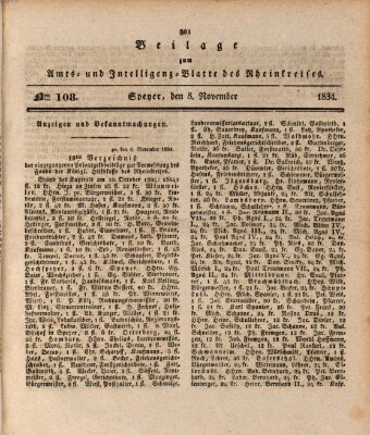 Amts- und Intelligenzblatt des Königlich Bayerischen Rheinkreises (Königlich bayerisches Amts- und Intelligenzblatt für die Pfalz) Samstag 8. November 1834