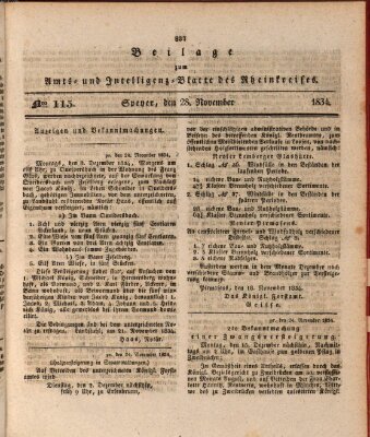 Amts- und Intelligenzblatt des Königlich Bayerischen Rheinkreises (Königlich bayerisches Amts- und Intelligenzblatt für die Pfalz) Freitag 28. November 1834