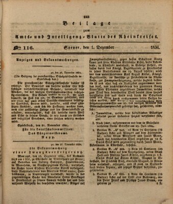 Amts- und Intelligenzblatt des Königlich Bayerischen Rheinkreises (Königlich bayerisches Amts- und Intelligenzblatt für die Pfalz) Montag 1. Dezember 1834