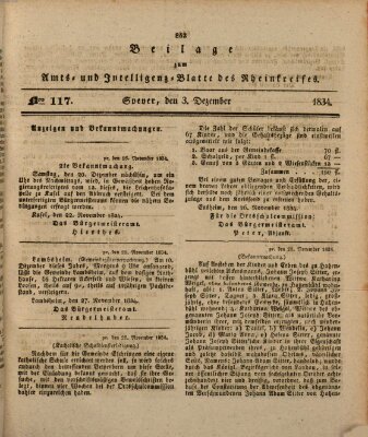 Amts- und Intelligenzblatt des Königlich Bayerischen Rheinkreises (Königlich bayerisches Amts- und Intelligenzblatt für die Pfalz) Mittwoch 3. Dezember 1834