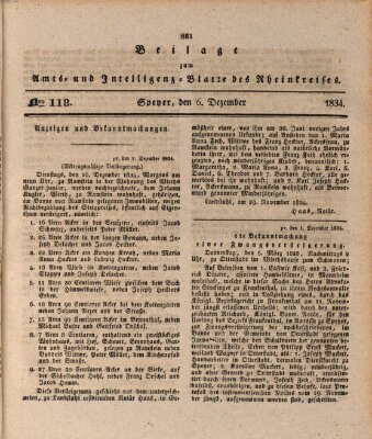 Amts- und Intelligenzblatt des Königlich Bayerischen Rheinkreises (Königlich bayerisches Amts- und Intelligenzblatt für die Pfalz) Samstag 6. Dezember 1834