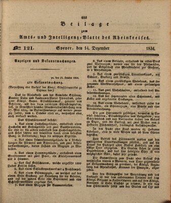 Amts- und Intelligenzblatt des Königlich Bayerischen Rheinkreises (Königlich bayerisches Amts- und Intelligenzblatt für die Pfalz) Sonntag 14. Dezember 1834