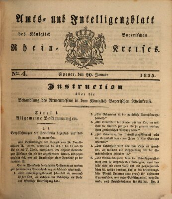 Amts- und Intelligenzblatt des Königlich Bayerischen Rheinkreises (Königlich bayerisches Amts- und Intelligenzblatt für die Pfalz) Dienstag 20. Januar 1835