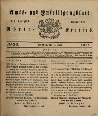 Amts- und Intelligenzblatt des Königlich Bayerischen Rheinkreises (Königlich bayerisches Amts- und Intelligenzblatt für die Pfalz) Samstag 9. Mai 1835