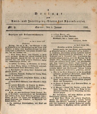 Amts- und Intelligenzblatt des Königlich Bayerischen Rheinkreises (Königlich bayerisches Amts- und Intelligenzblatt für die Pfalz) Dienstag 6. Januar 1835