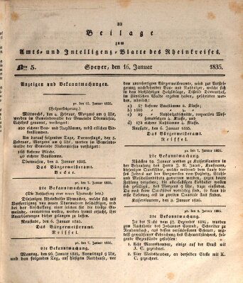 Amts- und Intelligenzblatt des Königlich Bayerischen Rheinkreises (Königlich bayerisches Amts- und Intelligenzblatt für die Pfalz) Freitag 16. Januar 1835