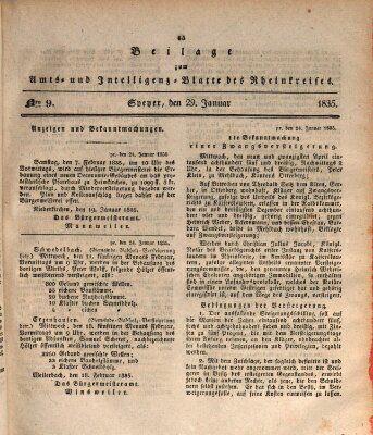 Amts- und Intelligenzblatt des Königlich Bayerischen Rheinkreises (Königlich bayerisches Amts- und Intelligenzblatt für die Pfalz) Donnerstag 29. Januar 1835