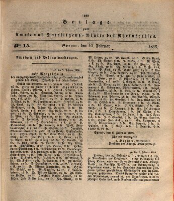 Amts- und Intelligenzblatt des Königlich Bayerischen Rheinkreises (Königlich bayerisches Amts- und Intelligenzblatt für die Pfalz) Dienstag 10. Februar 1835