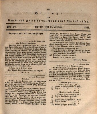 Amts- und Intelligenzblatt des Königlich Bayerischen Rheinkreises (Königlich bayerisches Amts- und Intelligenzblatt für die Pfalz) Samstag 14. Februar 1835