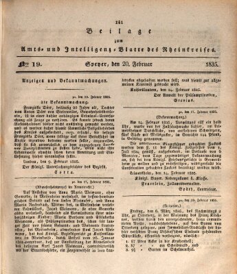 Amts- und Intelligenzblatt des Königlich Bayerischen Rheinkreises (Königlich bayerisches Amts- und Intelligenzblatt für die Pfalz) Freitag 20. Februar 1835