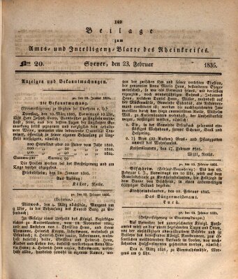 Amts- und Intelligenzblatt des Königlich Bayerischen Rheinkreises (Königlich bayerisches Amts- und Intelligenzblatt für die Pfalz) Montag 23. Februar 1835