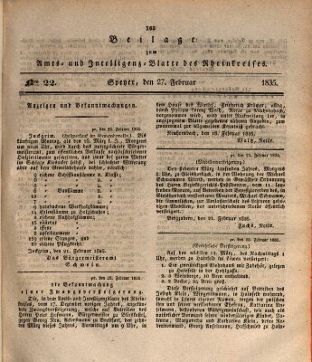 Amts- und Intelligenzblatt des Königlich Bayerischen Rheinkreises (Königlich bayerisches Amts- und Intelligenzblatt für die Pfalz) Freitag 27. Februar 1835