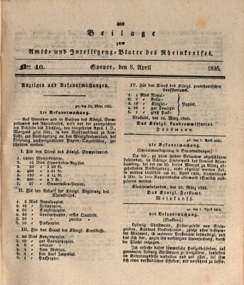 Amts- und Intelligenzblatt des Königlich Bayerischen Rheinkreises (Königlich bayerisches Amts- und Intelligenzblatt für die Pfalz) Mittwoch 8. April 1835