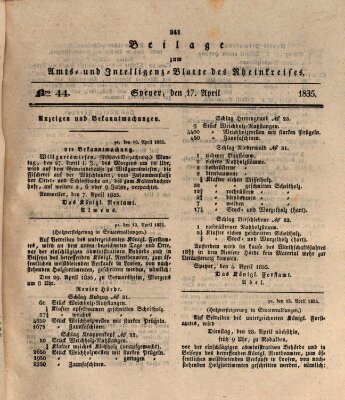 Amts- und Intelligenzblatt des Königlich Bayerischen Rheinkreises (Königlich bayerisches Amts- und Intelligenzblatt für die Pfalz) Freitag 17. April 1835