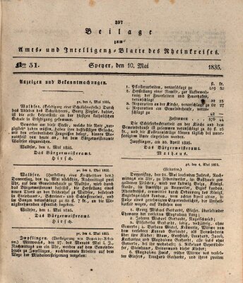 Amts- und Intelligenzblatt des Königlich Bayerischen Rheinkreises (Königlich bayerisches Amts- und Intelligenzblatt für die Pfalz) Sonntag 10. Mai 1835