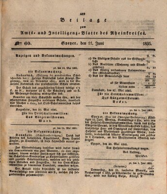 Amts- und Intelligenzblatt des Königlich Bayerischen Rheinkreises (Königlich bayerisches Amts- und Intelligenzblatt für die Pfalz) Donnerstag 11. Juni 1835