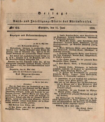 Amts- und Intelligenzblatt des Königlich Bayerischen Rheinkreises (Königlich bayerisches Amts- und Intelligenzblatt für die Pfalz) Dienstag 16. Juni 1835