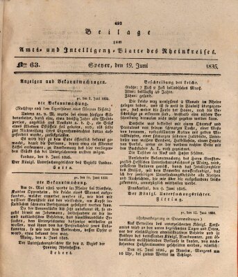 Amts- und Intelligenzblatt des Königlich Bayerischen Rheinkreises (Königlich bayerisches Amts- und Intelligenzblatt für die Pfalz) Freitag 19. Juni 1835