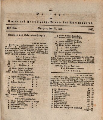 Amts- und Intelligenzblatt des Königlich Bayerischen Rheinkreises (Königlich bayerisches Amts- und Intelligenzblatt für die Pfalz) Donnerstag 25. Juni 1835