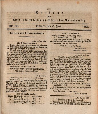 Amts- und Intelligenzblatt des Königlich Bayerischen Rheinkreises (Königlich bayerisches Amts- und Intelligenzblatt für die Pfalz) Samstag 27. Juni 1835