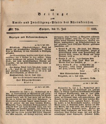 Amts- und Intelligenzblatt des Königlich Bayerischen Rheinkreises (Königlich bayerisches Amts- und Intelligenzblatt für die Pfalz) Samstag 11. Juli 1835