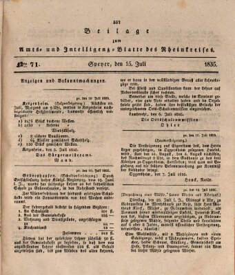 Amts- und Intelligenzblatt des Königlich Bayerischen Rheinkreises (Königlich bayerisches Amts- und Intelligenzblatt für die Pfalz) Mittwoch 15. Juli 1835