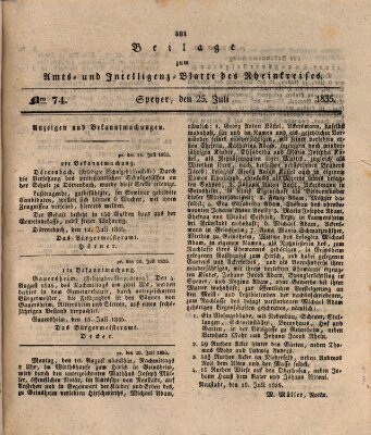 Amts- und Intelligenzblatt des Königlich Bayerischen Rheinkreises (Königlich bayerisches Amts- und Intelligenzblatt für die Pfalz) Samstag 25. Juli 1835