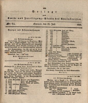 Amts- und Intelligenzblatt des Königlich Bayerischen Rheinkreises (Königlich bayerisches Amts- und Intelligenzblatt für die Pfalz) Dienstag 28. Juli 1835