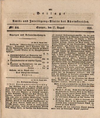 Amts- und Intelligenzblatt des Königlich Bayerischen Rheinkreises (Königlich bayerisches Amts- und Intelligenzblatt für die Pfalz) Donnerstag 27. August 1835