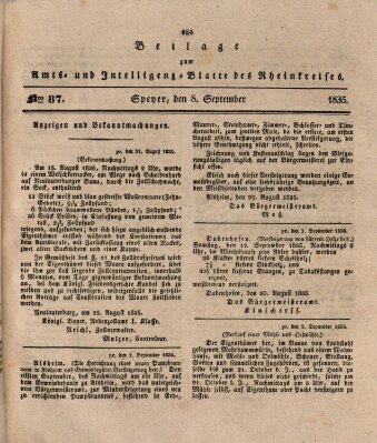 Amts- und Intelligenzblatt des Königlich Bayerischen Rheinkreises (Königlich bayerisches Amts- und Intelligenzblatt für die Pfalz) Dienstag 8. September 1835