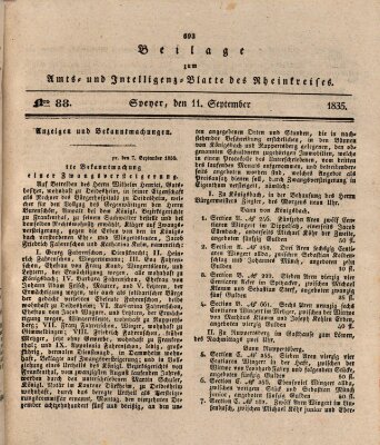 Amts- und Intelligenzblatt des Königlich Bayerischen Rheinkreises (Königlich bayerisches Amts- und Intelligenzblatt für die Pfalz) Freitag 11. September 1835