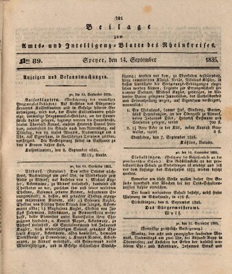 Amts- und Intelligenzblatt des Königlich Bayerischen Rheinkreises (Königlich bayerisches Amts- und Intelligenzblatt für die Pfalz) Montag 14. September 1835