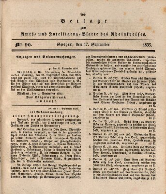 Amts- und Intelligenzblatt des Königlich Bayerischen Rheinkreises (Königlich bayerisches Amts- und Intelligenzblatt für die Pfalz) Donnerstag 17. September 1835