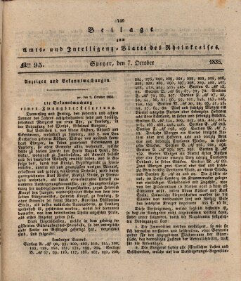 Amts- und Intelligenzblatt des Königlich Bayerischen Rheinkreises (Königlich bayerisches Amts- und Intelligenzblatt für die Pfalz) Mittwoch 7. Oktober 1835