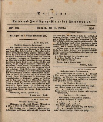 Amts- und Intelligenzblatt des Königlich Bayerischen Rheinkreises (Königlich bayerisches Amts- und Intelligenzblatt für die Pfalz) Freitag 16. Oktober 1835