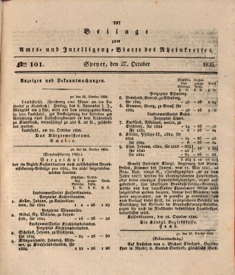 Amts- und Intelligenzblatt des Königlich Bayerischen Rheinkreises (Königlich bayerisches Amts- und Intelligenzblatt für die Pfalz) Dienstag 27. Oktober 1835