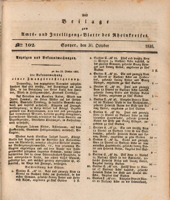 Amts- und Intelligenzblatt des Königlich Bayerischen Rheinkreises (Königlich bayerisches Amts- und Intelligenzblatt für die Pfalz) Freitag 30. Oktober 1835