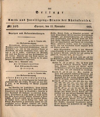 Amts- und Intelligenzblatt des Königlich Bayerischen Rheinkreises (Königlich bayerisches Amts- und Intelligenzblatt für die Pfalz) Donnerstag 19. November 1835