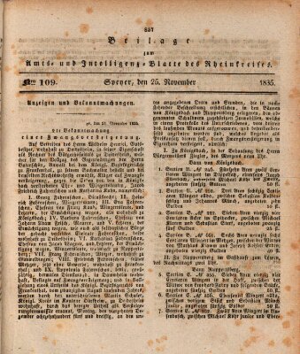 Amts- und Intelligenzblatt des Königlich Bayerischen Rheinkreises (Königlich bayerisches Amts- und Intelligenzblatt für die Pfalz) Mittwoch 25. November 1835