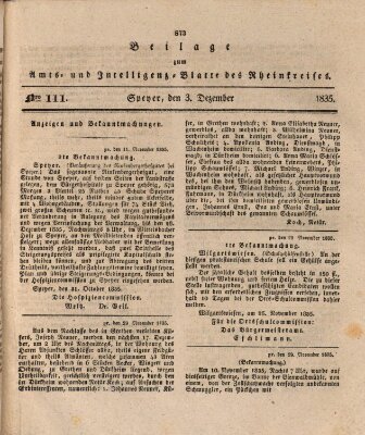 Amts- und Intelligenzblatt des Königlich Bayerischen Rheinkreises (Königlich bayerisches Amts- und Intelligenzblatt für die Pfalz) Donnerstag 3. Dezember 1835