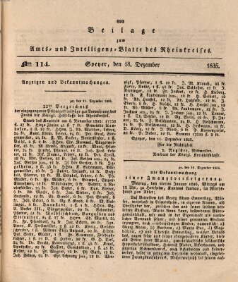 Amts- und Intelligenzblatt des Königlich Bayerischen Rheinkreises (Königlich bayerisches Amts- und Intelligenzblatt für die Pfalz) Freitag 18. Dezember 1835