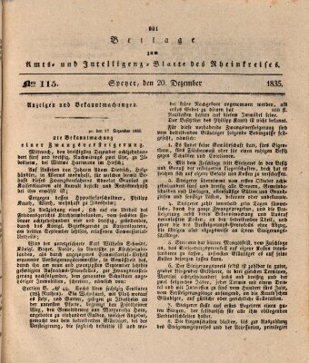 Amts- und Intelligenzblatt des Königlich Bayerischen Rheinkreises (Königlich bayerisches Amts- und Intelligenzblatt für die Pfalz) Sonntag 20. Dezember 1835